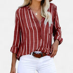 Gestreifte Bluse mit Knopfleiste und V-Ausschnitt