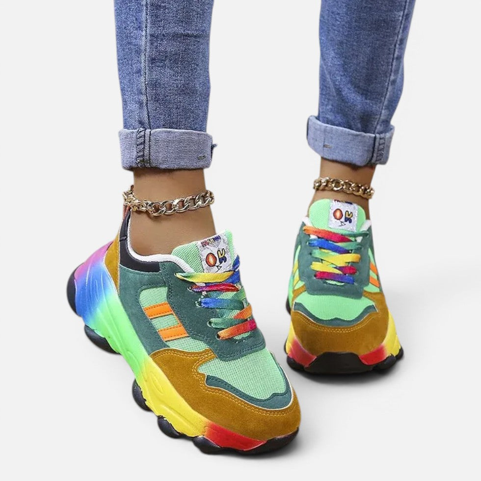 Damen Sneaker mit Plateausohle und Mesh Einsatz