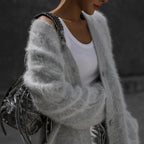 Damen Kaschmir Strickjacke Oversize – Winter Cardigan mit V-Ausschnitt