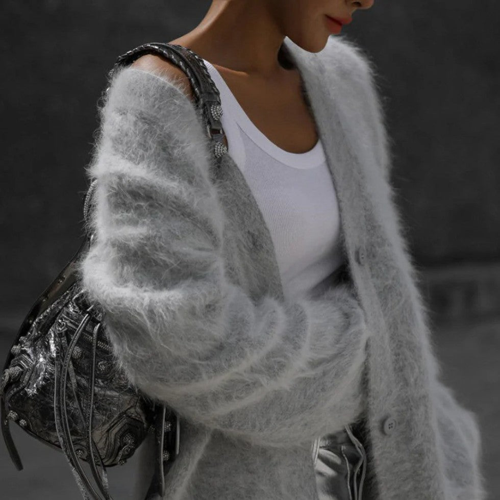 Damen Kaschmir Strickjacke Oversize – Winter Cardigan mit V-Ausschnitt
