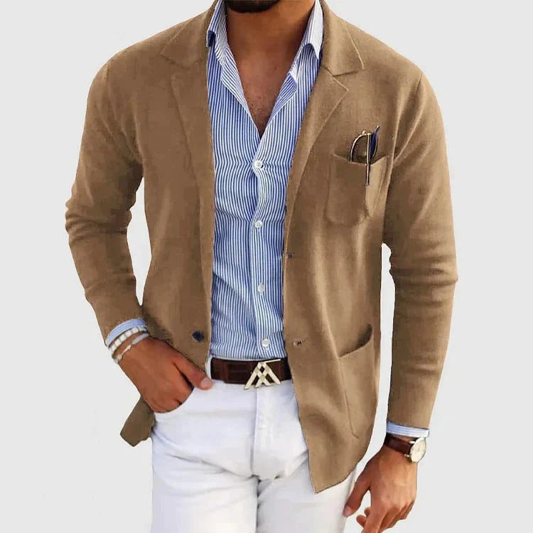 Herren Strickblazer aus Baumwolle im Old-Money-Stil – Sakko mit aufgesetzten Taschen