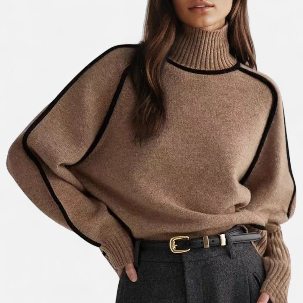 Kaschmir Rollkragenpullover mit Kontrastpaspel