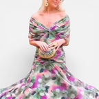 Schulterfreies Midikleid mit Drapierung