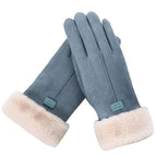 Damen Handschuhe in Wildlederoptik mit Plüschbündchen – Touchscreen-Winterhandschuhe, Herbst Winter