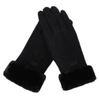 Damen Handschuhe in Wildlederoptik mit Plüschbündchen – Touchscreen-Winterhandschuhe, Herbst Winter