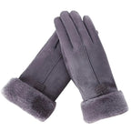 Damen Handschuhe in Wildlederoptik mit Plüschbündchen – Touchscreen-Winterhandschuhe, Herbst Winter