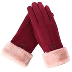 Damen Handschuhe in Wildlederoptik mit Plüschbündchen – Touchscreen-Winterhandschuhe, Herbst Winter