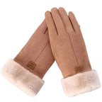 Damen Handschuhe in Wildlederoptik mit Plüschbündchen – Touchscreen-Winterhandschuhe, Herbst Winter