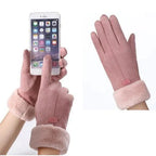 Damen Handschuhe in Wildlederoptik mit Plüschbündchen – Touchscreen-Winterhandschuhe, Herbst Winter