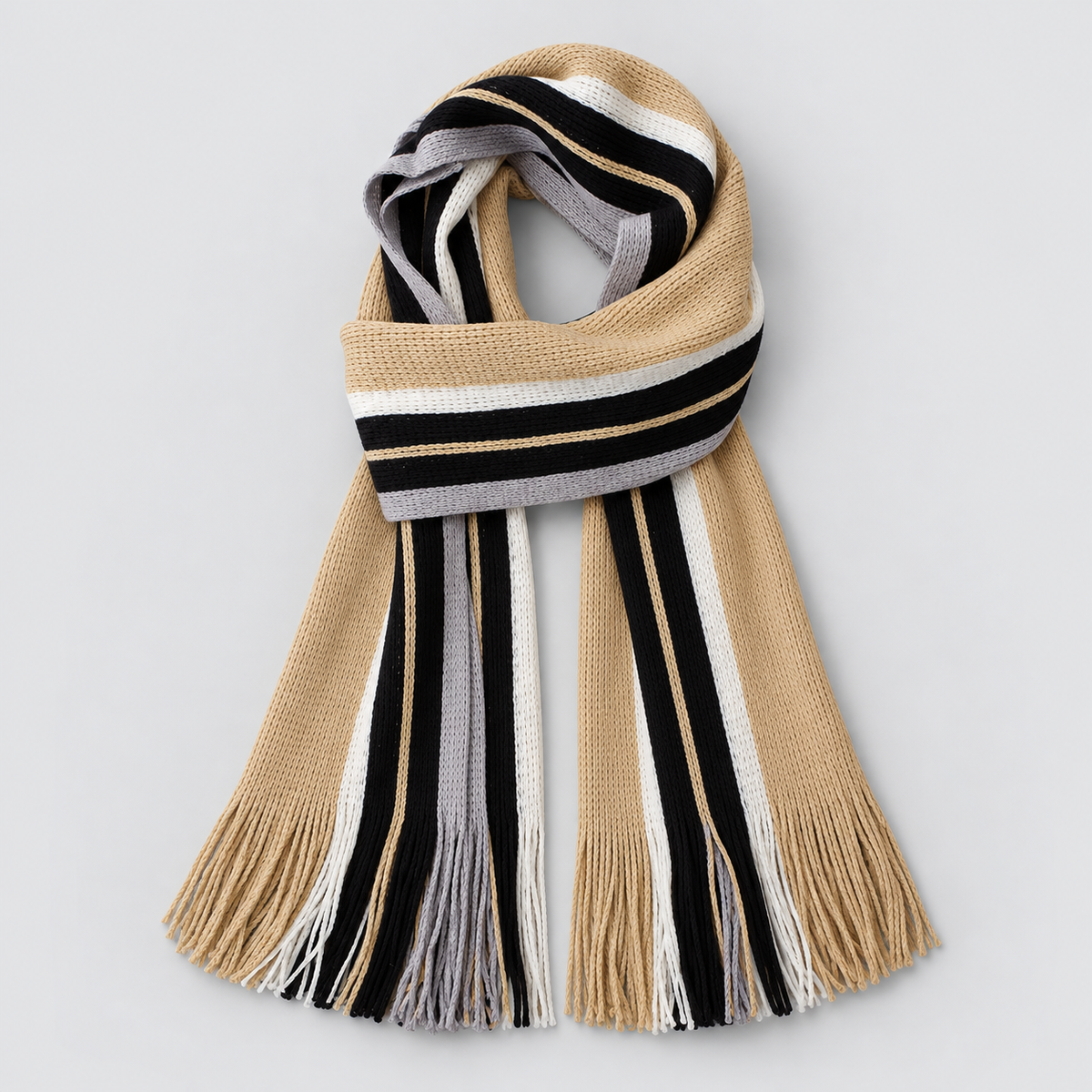 Herren Gestreifter Strickschal mit Fransen – Langer Winterschal, Herbst Winter