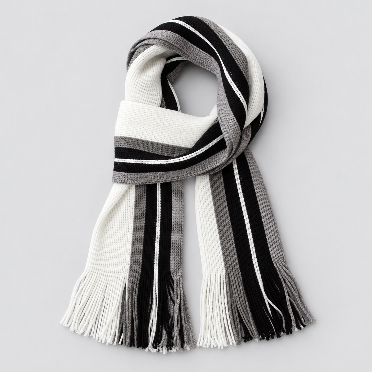 Herren Gestreifter Strickschal mit Fransen – Langer Winterschal, Herbst Winter