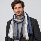 Herren Leichter Crinkle-Schal mit Farbverlauf und Fransenkante – Zweifarbiger Schal, Herbst Winter