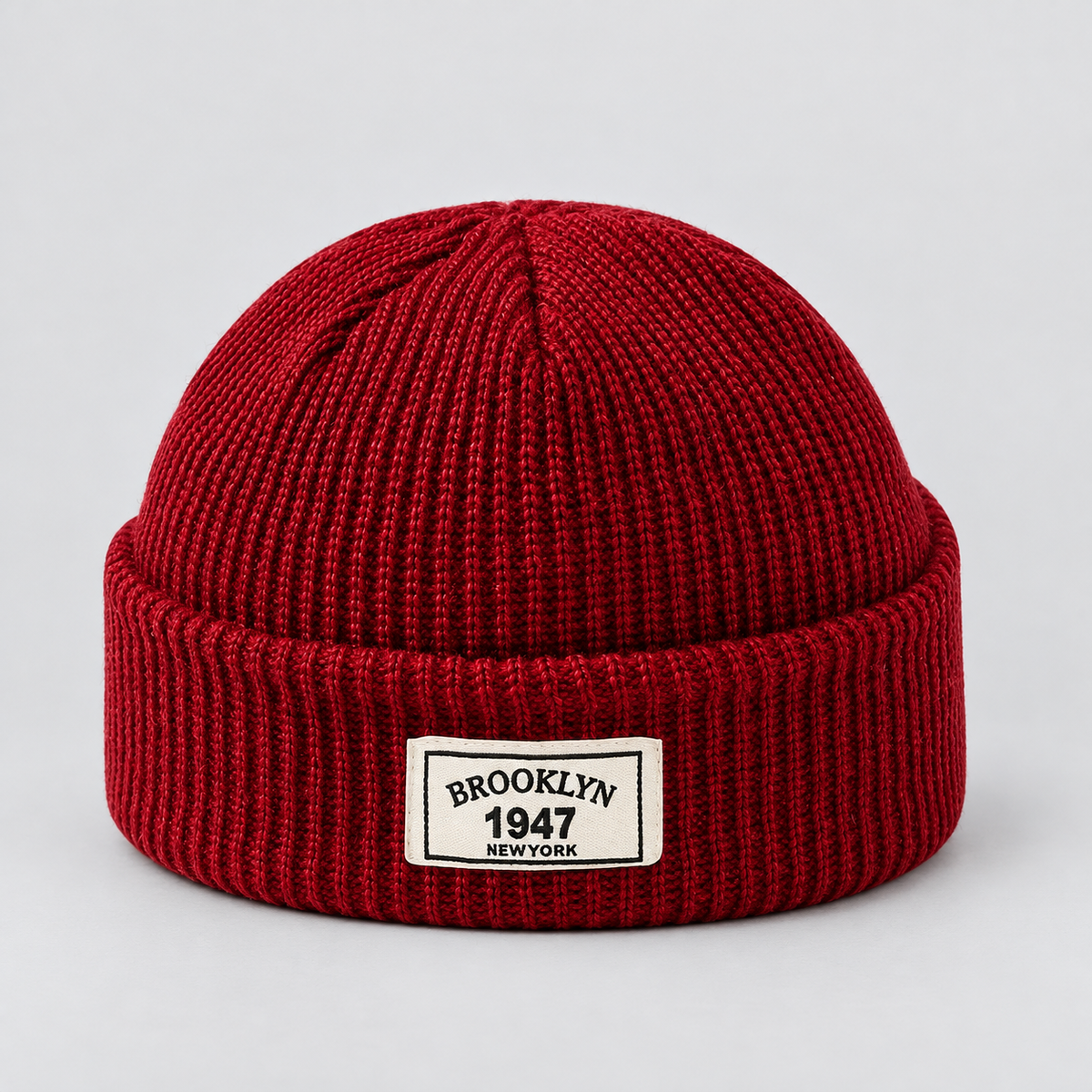 Herren Kurze Fischermütze mit Umschlag – Gerippte Strickmütze, Herbst Winter