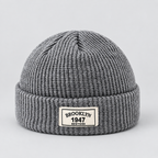 Herren Kurze Fischermütze mit Umschlag – Gerippte Strickmütze, Herbst Winter