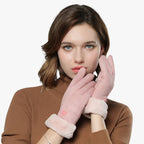 Damen Flauschige Handschuhe in Wildlederoptik mit Plüschbündchen – Warme Winterhandschuhe, Herbst Winter