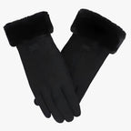 Damen Flauschige Handschuhe in Wildlederoptik mit Plüschbündchen – Warme Winterhandschuhe, Herbst Winter