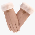 Damen Flauschige Handschuhe in Wildlederoptik mit Plüschbündchen – Warme Winterhandschuhe, Herbst Winter