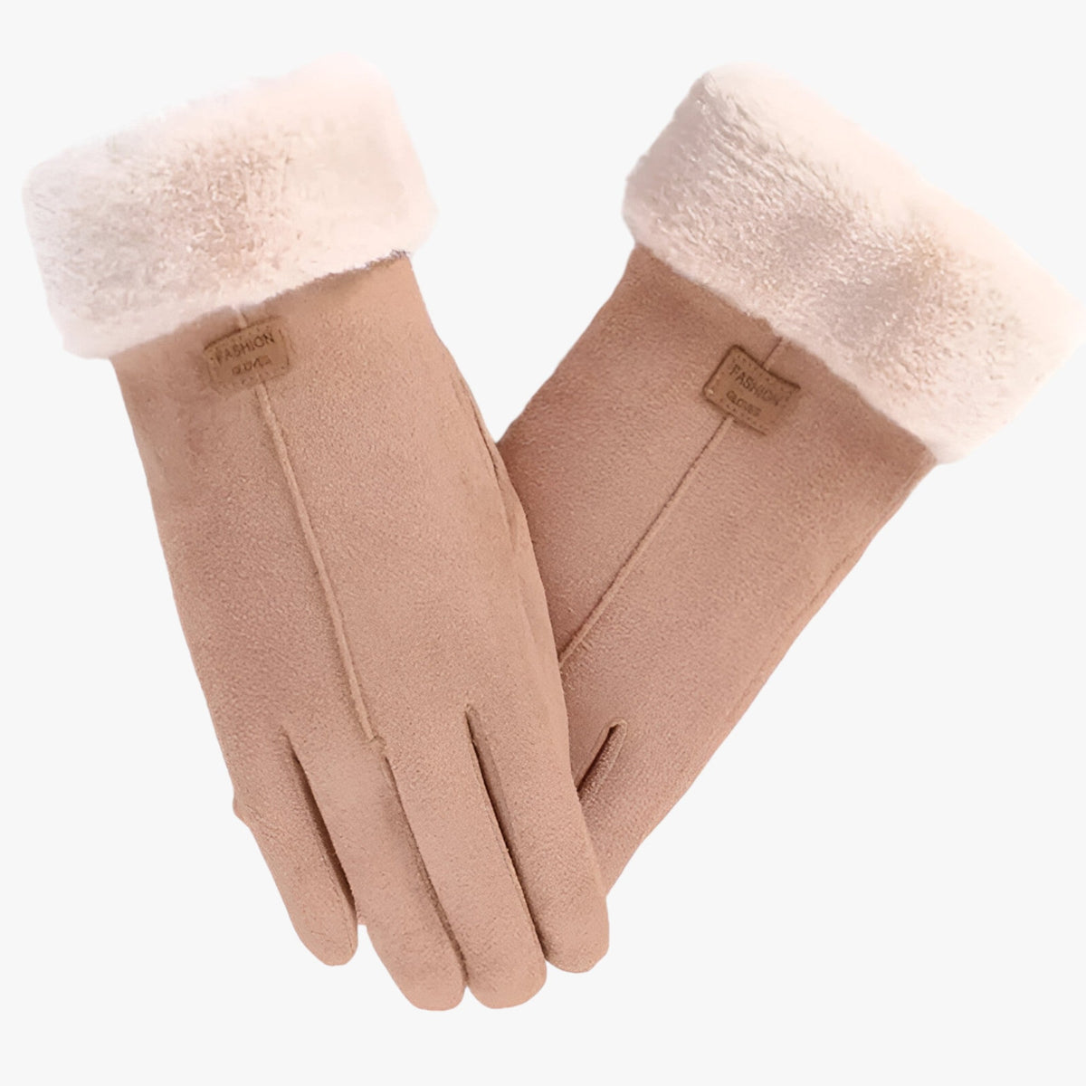 Damen Flauschige Handschuhe in Wildlederoptik mit Plüschbündchen – Warme Winterhandschuhe, Herbst Winter