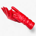 Damen Lederhandschuhe aus Schafsleder mit Raffung – Gefütterte Winterhandschuhe, Herbst Winter