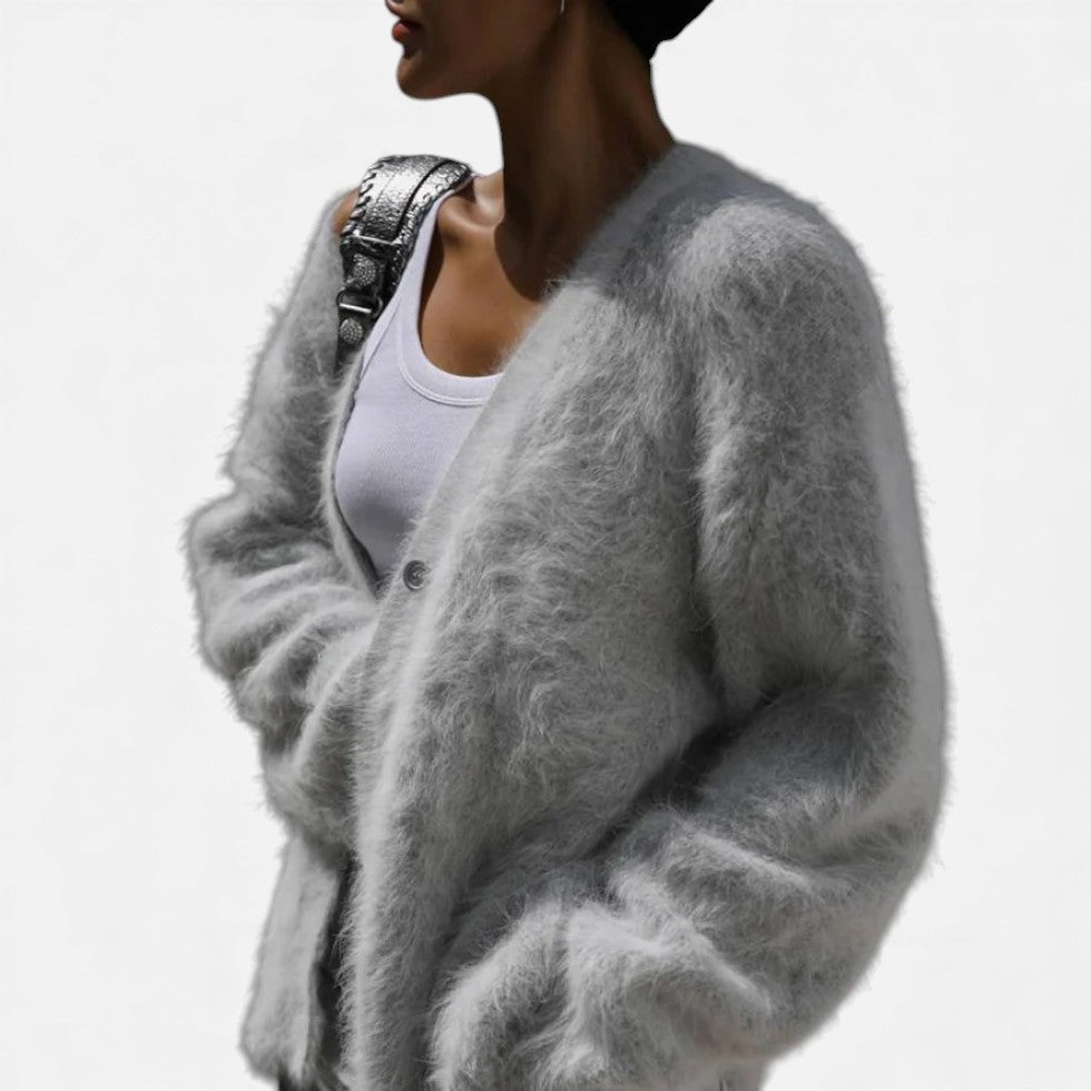Damen Kaschmir Strickjacke Oversize – Winter Cardigan mit V-Ausschnitt