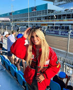 Unisex Racing Jacke – Oversized Motorsport Übergangsjacke aus Polyester mit Patches, Herbst 17