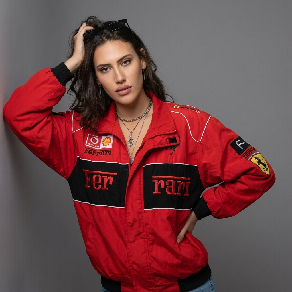 Unisex Racing Jacke – Oversized Motorsport Übergangsjacke aus Polyester mit Patches, Herbst 2