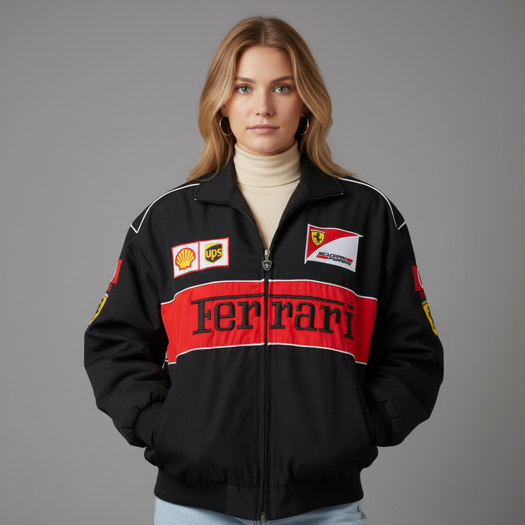 Unisex Racing Jacke – Oversized Motorsport Übergangsjacke aus Polyester mit Patches, Herbst 4